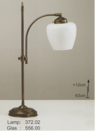 Tafellamp verstelbare arm bruin met opaal wit cognac kapje nr 372.02 + 556.00
