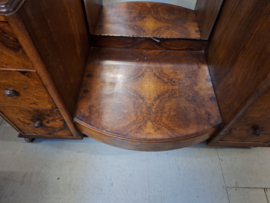 Art-deco kaptafel 1920-1930 Engels notenhout geslepen spiegel nr K202411