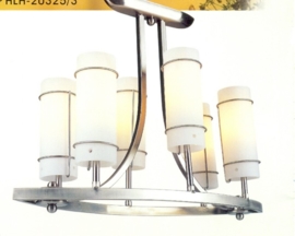 Ovale mat nikkel hanglamp met 6 glazen kappen nr:20327/6