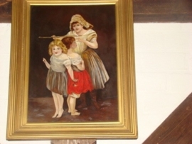 Schilderij met afbeelding van moeder meet kinderen.
