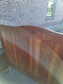 Antiek Belgisch tweepersoons twijfelaar bed eiken met houtsnijwerkje 1920-1930 nr B20245