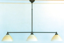 T-lamp 120cm breed antiek brons met mat champage calimero kappen nr 3126.03