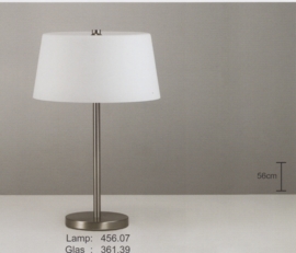 Tafellamp strak mat nikkel met mat witte kap 35cm nr 456.07 + 361.39