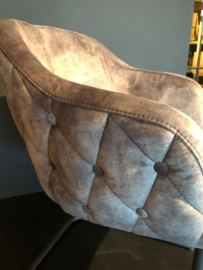 Nieuwe eetkamerstoel armleuning model Bella taupe velvet gelakt frame nr STARMBETA