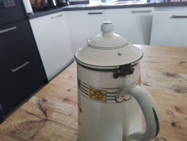 Emaille koffiepot art deco 1920 gestileerde motieven.