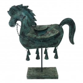 Paard op standaard antiek groen handgemaakt van ijzer h52cm nr 5747