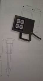 Aluminium antraciet gecoate buitenspot met extra grondspie h-11,7cm IP65 4x 2W LED nr 9045