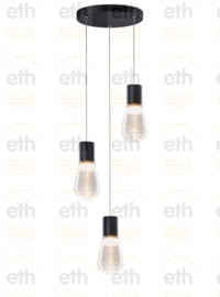 Hanglamp model Gary Trio 3-lichts zwart met ribbel binnenglazen h-15cm nr 05-HL4524-30S