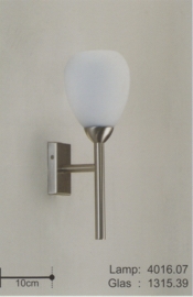 Wandlamp medium  mat nikkel met glazen kap 20cm opaal mat nr 4016.07