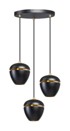 Hanglamp model Claire 3-lichts E27 h220cm d15cm zwart goud nr 05-HL4124-30