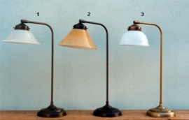 Tafellamp haaks oud messing met soepkom wit/opaal 16,5cm (nr 3 op foto)