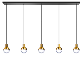Hanglamp Balk model Drop 5-lichts GU10 h200cm L120cm zwart messing nr 05-HL4248-0230