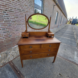 Antieke kaptafel omstreeks 1920 mahonie facet spiegel ingelegd nr K202415