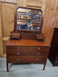 Kaptafel engels mahonie ingelegd 1900-1920 facet geslepen spiegel nr K202416