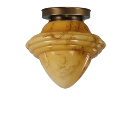 Plafonniere glazen bol Oliepot L donker marmer met  oud messing ophanging nr 4P1-300.20