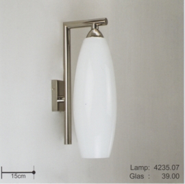 Wandlamp strak haaks mat nikkel met cilinder kap 39cm wit/opaal nr 4235.07