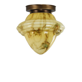 Plafonniere glazen bol Oliepot L licht marmer met oud messing ophanging nr 4P1-300.60