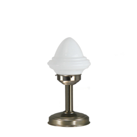 Tafellamp strak mat nikkel bs20 h32cm opaal oliepot kap nr 7Tu-165.00