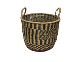 Grote handgevlochten grasmand 2 hengsels natural d-40cm h-46cm nr 118348