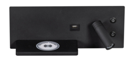 Nachtlamp model nighty zwart rechts met USB telefoon oplader en verstelbare nachtlamp nr 05-WL1343-30