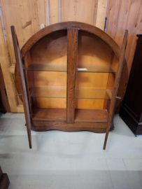 Antiek eiken art-deco klokkabinet omstreeks 1920 h-129cm glazen plaatjes nr K20243