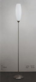 Vloerlamp uplight h-132 mat nikkel met opaal wit cilinderglas nr 132.07