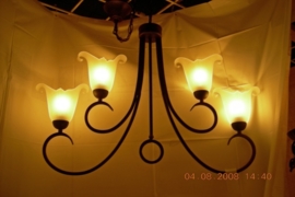4-lichts bronskleurige hanglamp met geschulpte glazen nr:20367/4