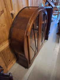Antiek eiken art-deco klokkabinet omstreeks 1920 h-129cm glazen plaatjes nr K20243