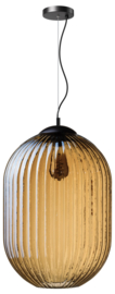 Glamm L hanglamp 1x E27 amber ribbel glas dia 40cm h50 / zwart nr 05-HL4573-3062
