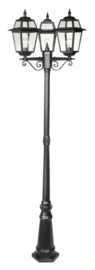 Buitenlamp mast 229cm 3-lichtpunten serie Perla zwart nr: 137