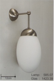 Wandlamp haakse hoek mat/nikkel met mat wit druppel glas nr 585.07