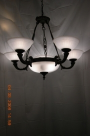 Klassieke bronskleurige hanglamp met schaal en kapjes nr:20269/5+3