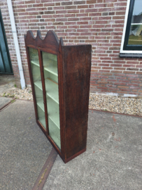 Antiek 2-deurs vitrinekastje met oud glas ophangbeugels messing beslag mahonie hout 1850-1870 nr K202551