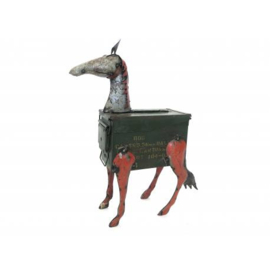 handgemaakt paard van patronen kist eb oud ijzer blik h64cm nr 3106