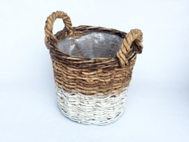 Bloemenmand Basket cilinder M ABACA natural white d-35cm nr 800869A