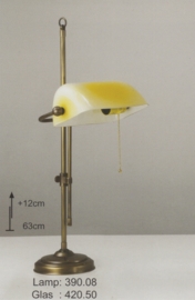 Burolamp bankiersglas champagne mat en verstelbare voet antiek gevlekt nr 390.08 + 420.59