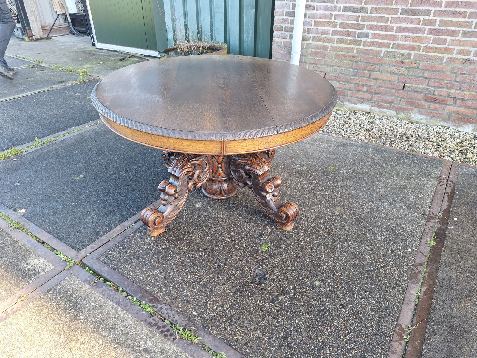 Antieke salontafel kolom met fruit op de 4 tenen omstreeks 1890-1900 nr T202513