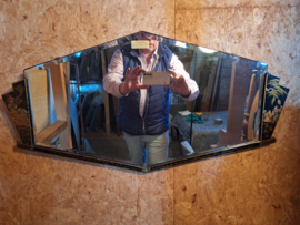 S64 art-deco facet geslepen spiegel met extra buitenrand met chinees lakwerk