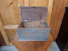 Indonesisch kistje teak hout 1880-1900 origineel groen-blauw patin nr KK 20242