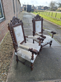 Antieke set van 2 heren fauteuils omstreeks 1880 Frans met initialen AB in kuif nr ST20254