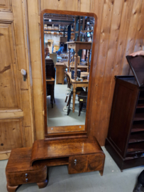 Notenhouten kaptafel art-deco 1920 origineel beslag grote spiegel nr K20247