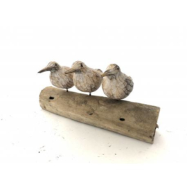 3 vogels op tak handgemaakt van oud hout h15cm nr 3273