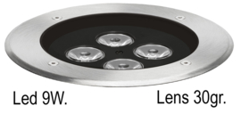 Buitenlamp grondspot inbouw RVS 316 LED 9W 30gr. 5jr garantie nr 3357562
