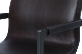 Nieuwe eetkamerstoel armleuning model Warton donker bruin buffel leer metalen frame nr STARMWADB