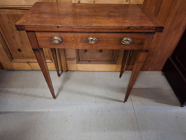 Antiek eiken speeltafel engels 1860 met draaibaar klapblad leer ingelegd nr T20242