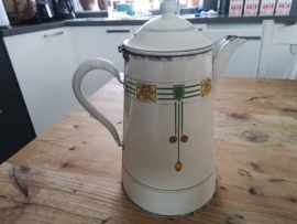 Emaille koffiepot art deco 1920 gestileerde motieven.