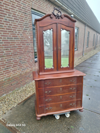 Antieke mahonie Deense kast met spiegel deuren h-217cm nr K202535