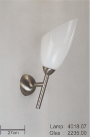 Wandlamp schuin  mat nikkel met glazen schepglas opaal nr 4018.07