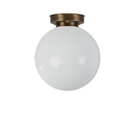 Plafonniere glazen bol Bol 25cm opaal met oud messing ophanging nr 4P1-2500.00