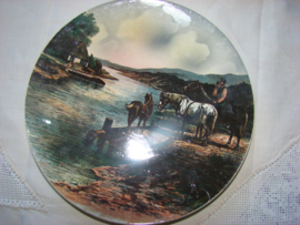 Oud wandbord Villeroy en Boch ,landschap met paarden.